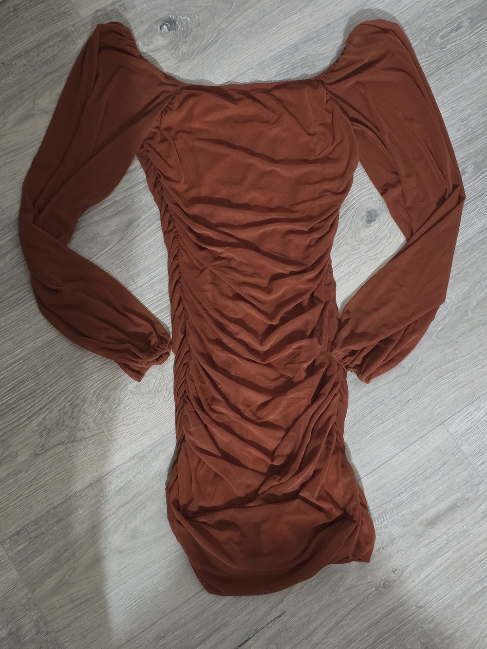 Fashion to Figure Rust Long-Sleeve Ruched Midi Dress